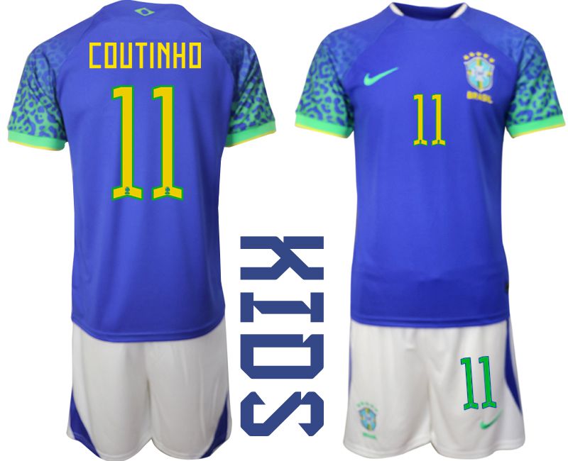 Youth 2022 World Cup National Team Brazil away blue #11 Soccer Jersey->youth soccer jersey->Youth Jersey